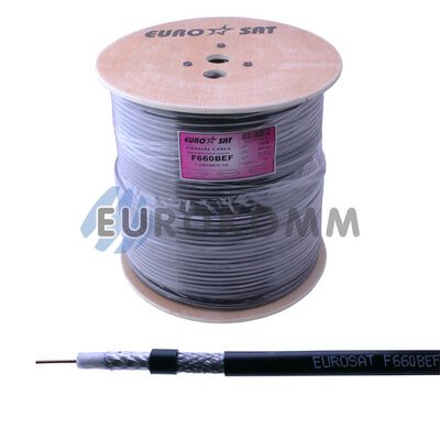 Коаксіальний кабель RG-6 EUROSAT F660BVF зовнішній з гелем, чорний 305м.