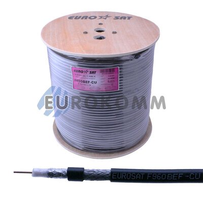 Коаксіальний кабель RG-6 EUROSAT F690BEF-CU зовнішній з гелем, чорний 305м.