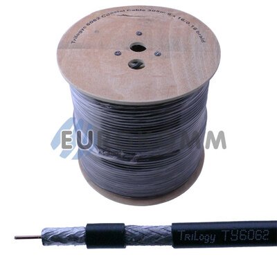 Коаксиальный кабель RG-6 Trilogyc TY6062 наружный с гелем, черный 305м
