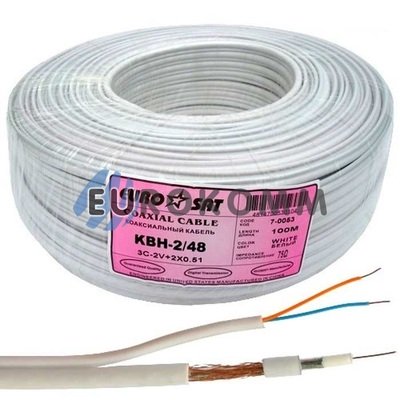 Коаксиальный кабель 3C2V+2х0.51 EUROSAT KBH-2/48 белый 100м