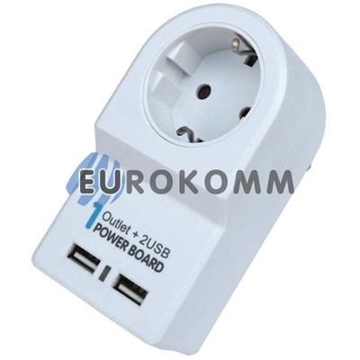 Переходник сетевой Евро + 2USB с подставкой для мобильного телефона