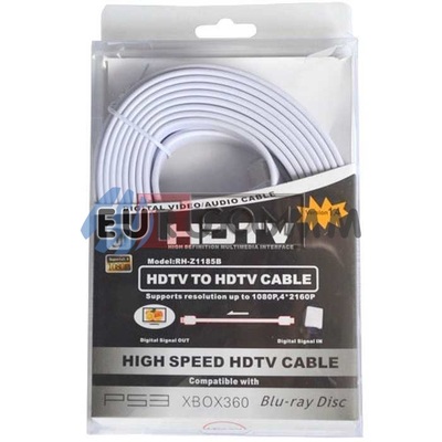 Кабель (шнур) HDMI - HDMI (v1.4, плоский, блістер, білий, 5м)