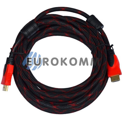 Кабель (шнур) HDMI - HDMI (v1.4, з фільтрами, в обплетенні, чорно-червоний, 10м)