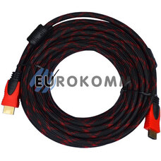Кабель (шнур) HDMI - HDMI (v1.4, з фільтрами, в обплетенні, чорно-червоний, 25м)