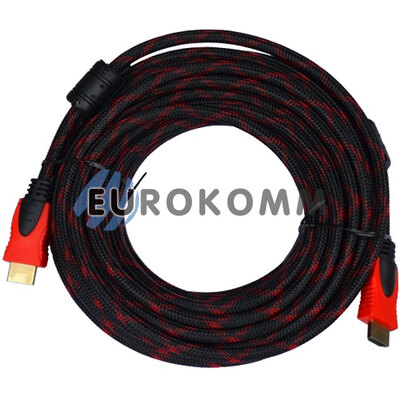 Кабель (шнур) HDMI - HDMI (v1.4, з фільтрами, в обплетенні, чорно-червоний, 25м)