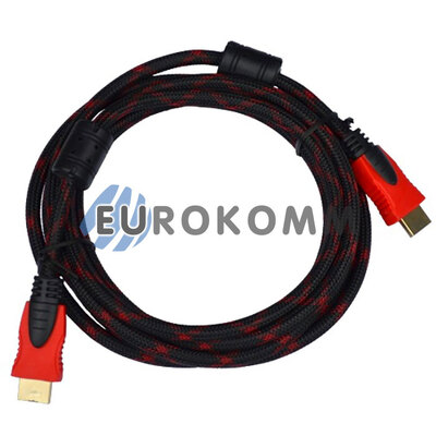 Кабель (шнур) HDMI - HDMI (v1.4, з фільтрами, в обплетенні, чорно-червоний, 3м)