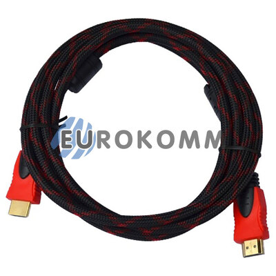 Кабель (шнур) HDMI - HDMI (v1.4, з фільтрами, в обплетенні, чорно-червоний, 5м)