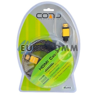 Кабель (шнур) HDMI-HDMI (v1.3b, блістер, gold, чорний, 2м)