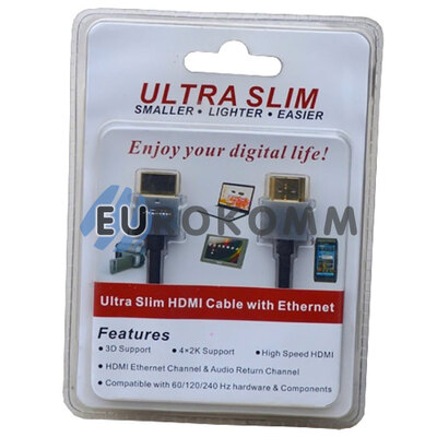Кабель (шнур) HDMI - HDMI (v1.4, Ultra Slim, чорний, 1м)