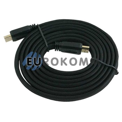 Кабель (шнур) HDMI-HDMI (v1.3b, плоский, gold, сітка, чорний, 2м)