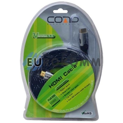 Кабель (шнур) HDMI - HDMI (v1.3, плоский, метал, сітка, блістер, чорний, 3м)