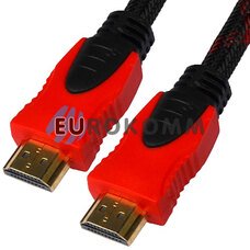 Кабель (шнур) HDMI - HDMI (v1.4, з фільтрами, в обплетенні, чорно-червоний, 5м)