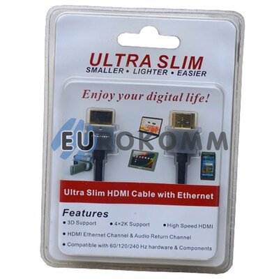 Кабель (шнур) HDMI - HDMI (v1.4, Ultra Slim, черный, 1м)