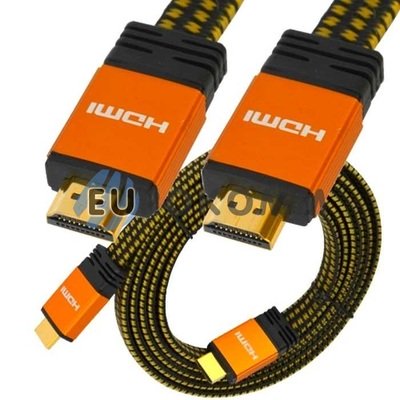Кабель (шнур) HDMI - HDMI (v1.3b, тканинне обплетення, gold, чорно-жовтий, 2м)