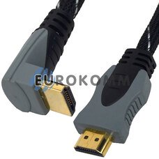 Кабель (шнур) HDMI-HDMI (v1.3b, кутовий з фільтрами, чорний, 2м)