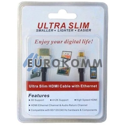 Кабель (шнур) перехідник HDMI - micro HDMI (v1.4, Ultra Slim, блістер, gold, чорний, 1м)