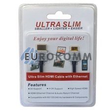 Кабель (шнур) перехідник HDMI – mini HDMI (v1.4, Ultra Slim, блістер, gold, чорний, 2м)