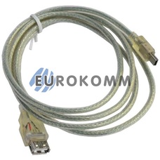 Шнур гніздо USB А-штекер mini USB 5pin, v2.0, 1.5м, прозорий